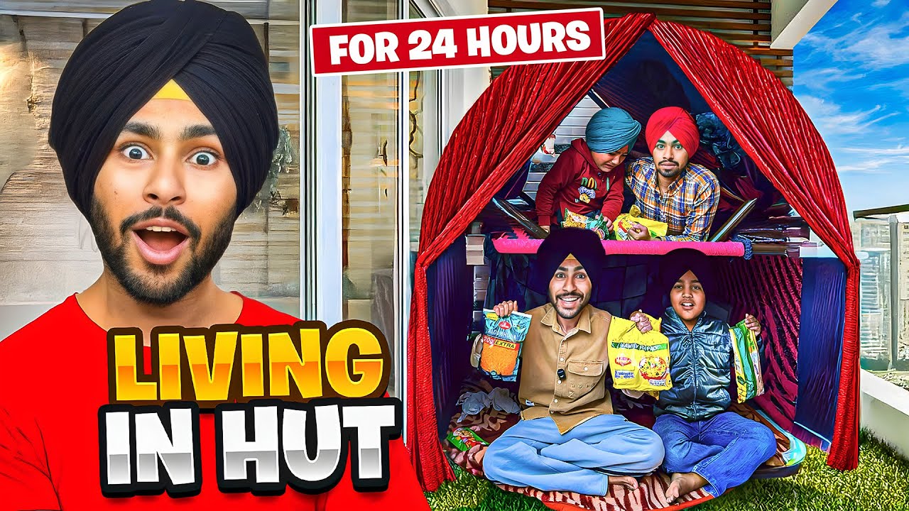 LIVING IN HUT FOR 24 HOURS CHALLENGE🛖- I BUILD A LUXURY HUT AT MY HOME😱 - BEING SARDAR