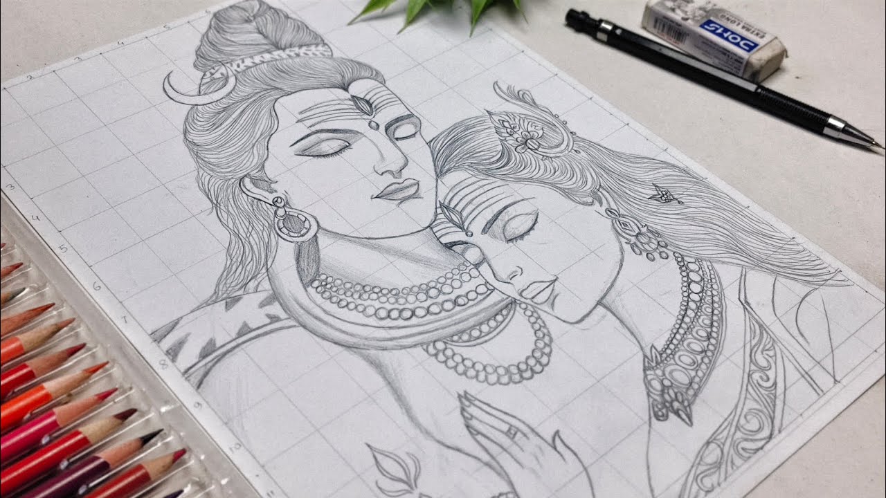Shiv Parvati Drawing Step by Step 🙏 | Mahadev Parvati Easy Drawing | Shivratri special art | Shankar