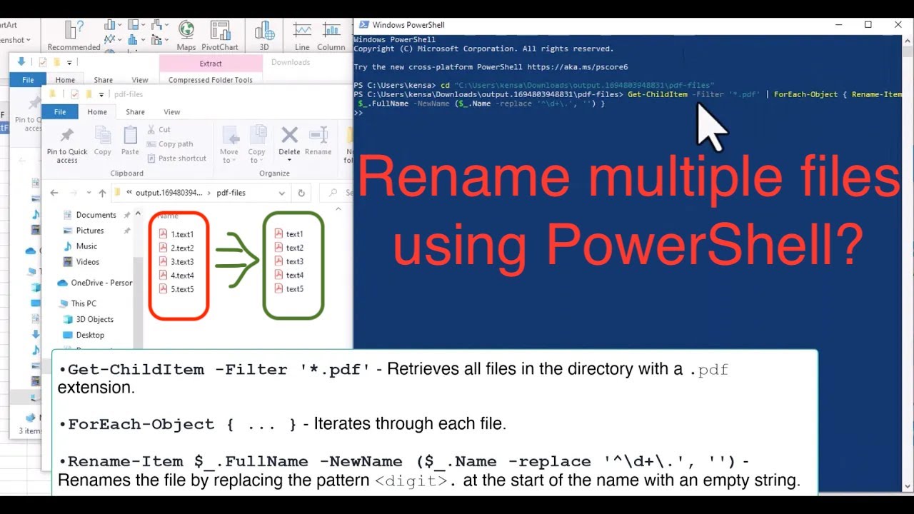 Batch File Renaming, renaming multiple files using PowerShell