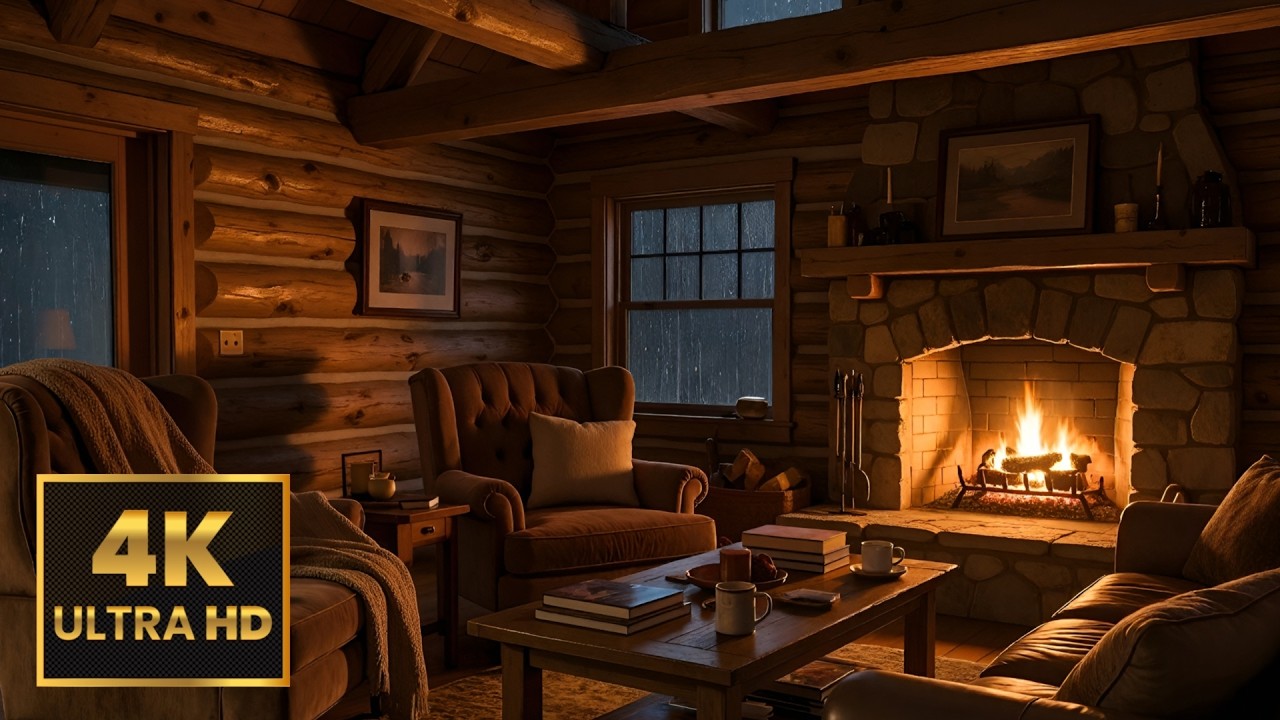 Midnight Cabin Sanctuary 🔥 [2 Hours | No Music] Crackling Fireplace & Hot Coffee