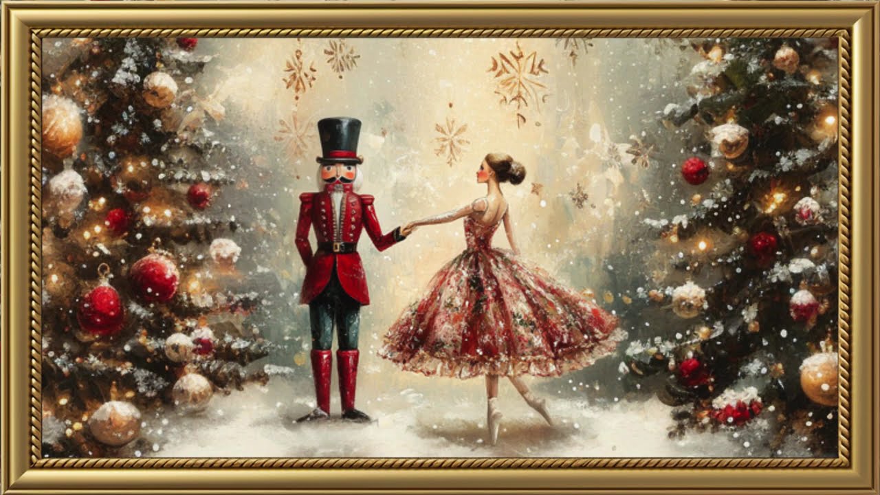 Christmas Greeting Card | Gold Frame TV Art | *ੈ🎄✩ Peaceful Piano & Classic Holiday Music for Focus