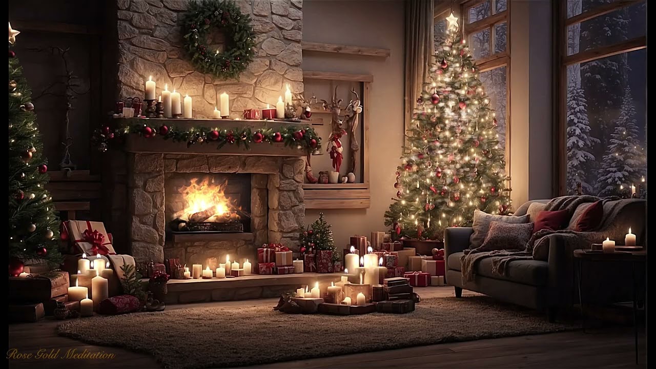 Relaxing Fireplace with Instrumental Christmas Music 4k 🔥 Fireplace Christmas Music 🎄 Yule Log 🎄🎶