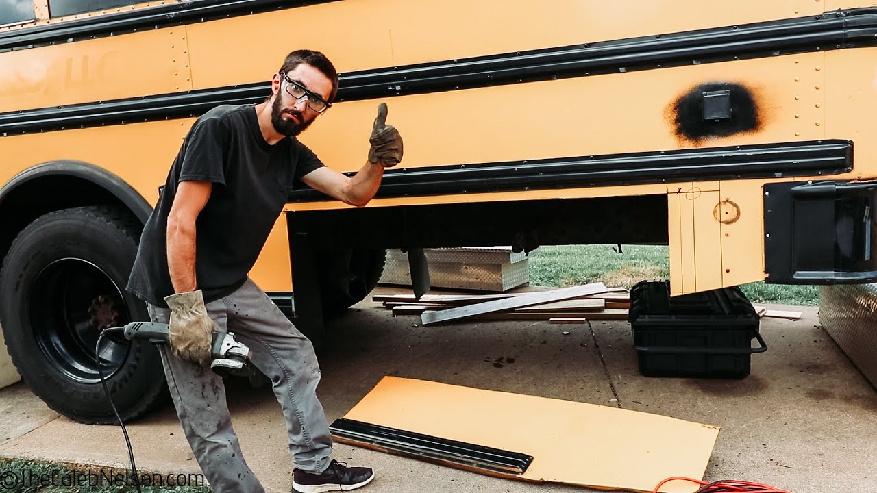 DIY Tiny Home Exterior Under Storage Boxes School Bus // Skoolie Conversion Part 1