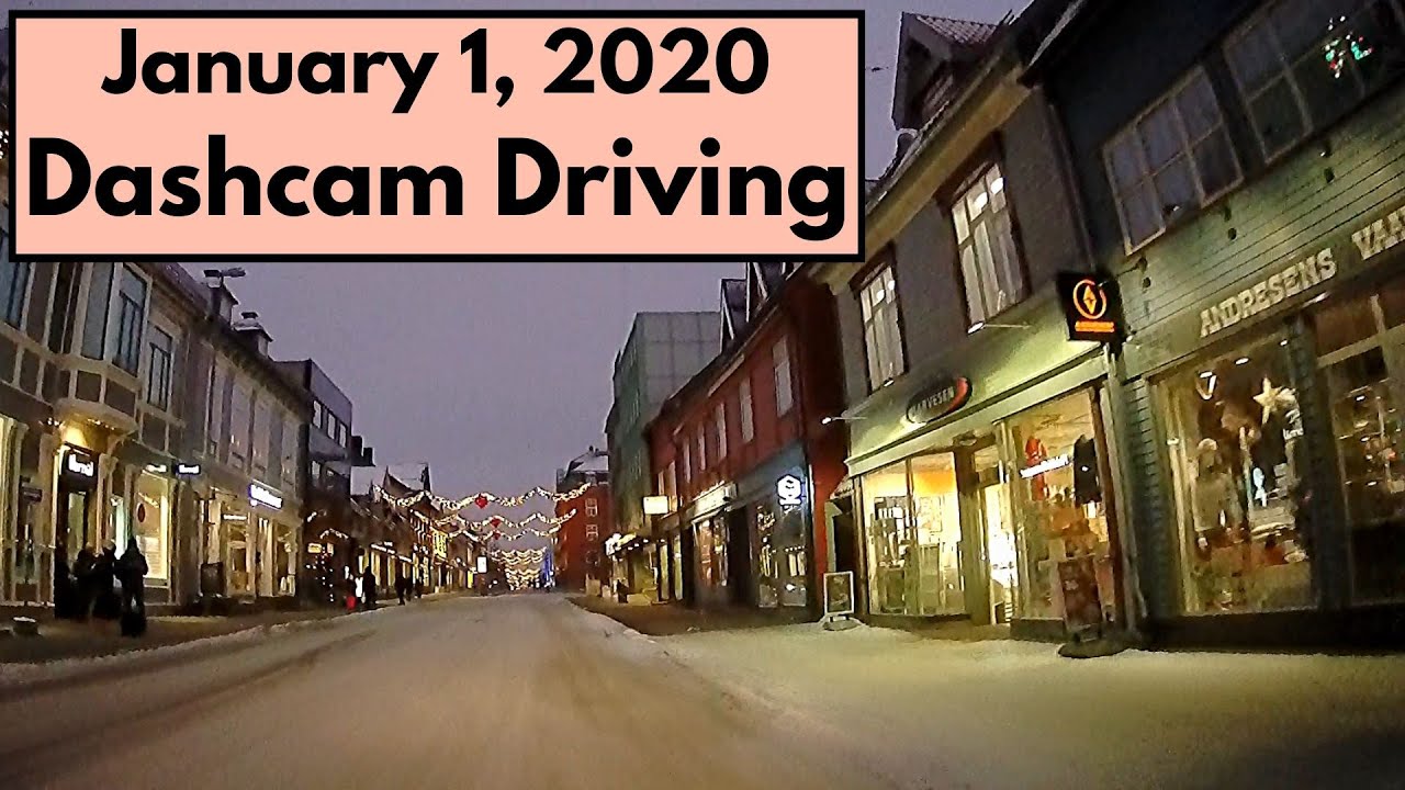 Dashcam driving in Tromsø, Norway. January 1 , 2020.