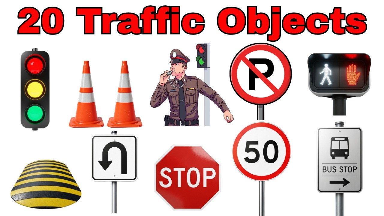 20 Traffic Objects for Kids 🚦 | Traffic Signs & Road Items Hindi & English | Kids Learning