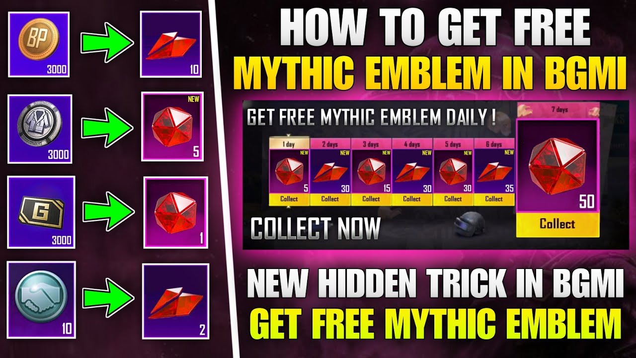 Hidden Trick ! 😱 Get Free Mythic Emblem 🔥 How To Get Free Mythic Emblem in Bgmi | Free Mythic Emblem