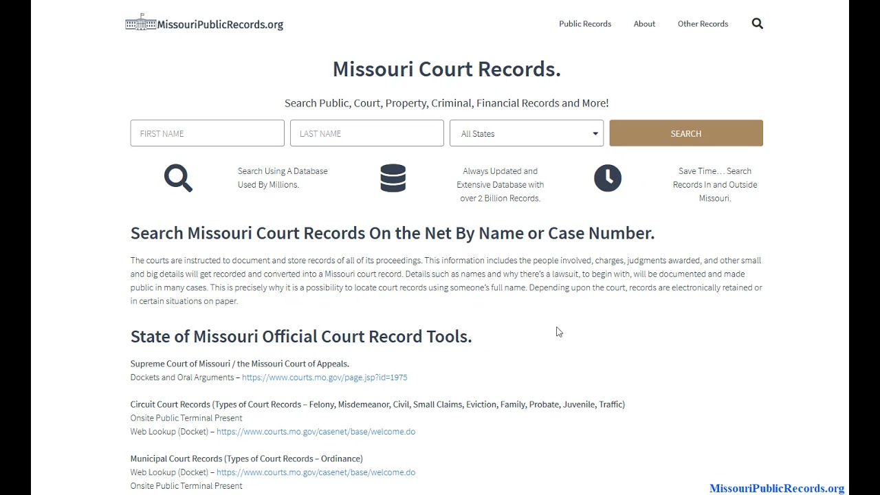 Missouri Court Records (Search Public and Criminal Online By Name / Case Free)
