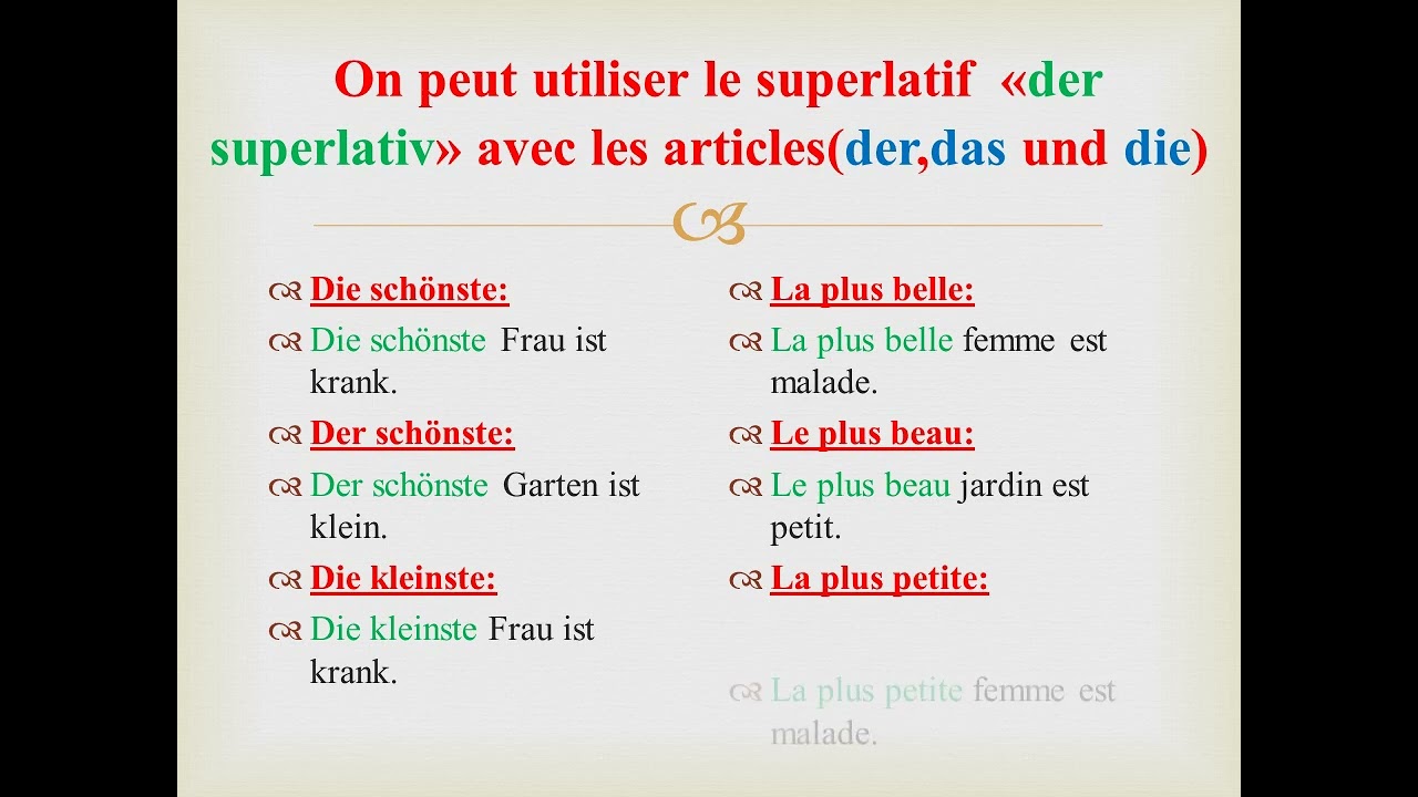 der Superlativ und der Komparativ : le superlatif et le comparatif.
