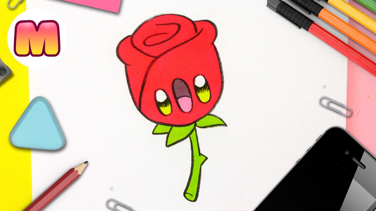 COMO DIBUJAR UNA ROSA KAWAII  🌹 Dibujos faciles kawaii 🌹 Aprende a Dibujar con Jape