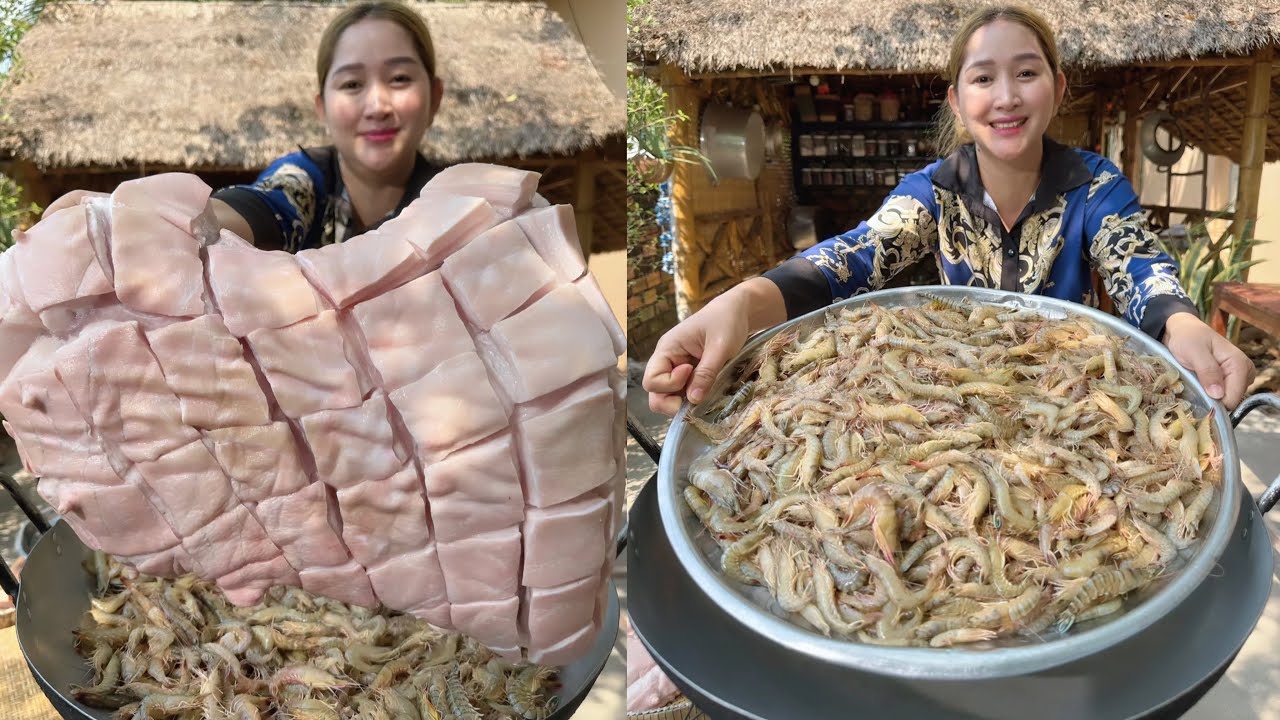 Cooking with Sros: Pork Belly, Shrimp Amazing Cooking Recipe | Mommy Chef Sros Cooking Skill