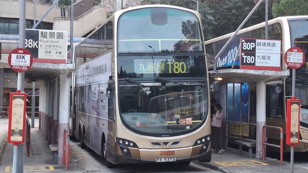 九巴T80由顯徑往九龍灣 車牌PX9372 車隊編號AVBWU157