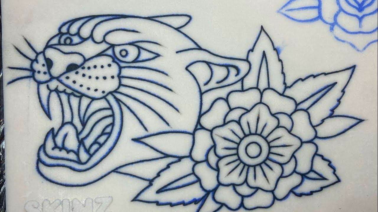 Lining a Panther and Flower Tattooing101 Inner Circle