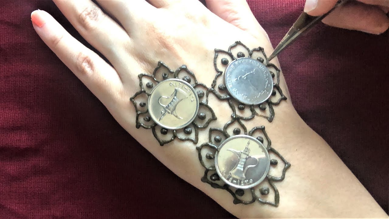 Beautiful Flower Mehndi with Coin Trick | Simple Floral Henna Design Jewellery Style