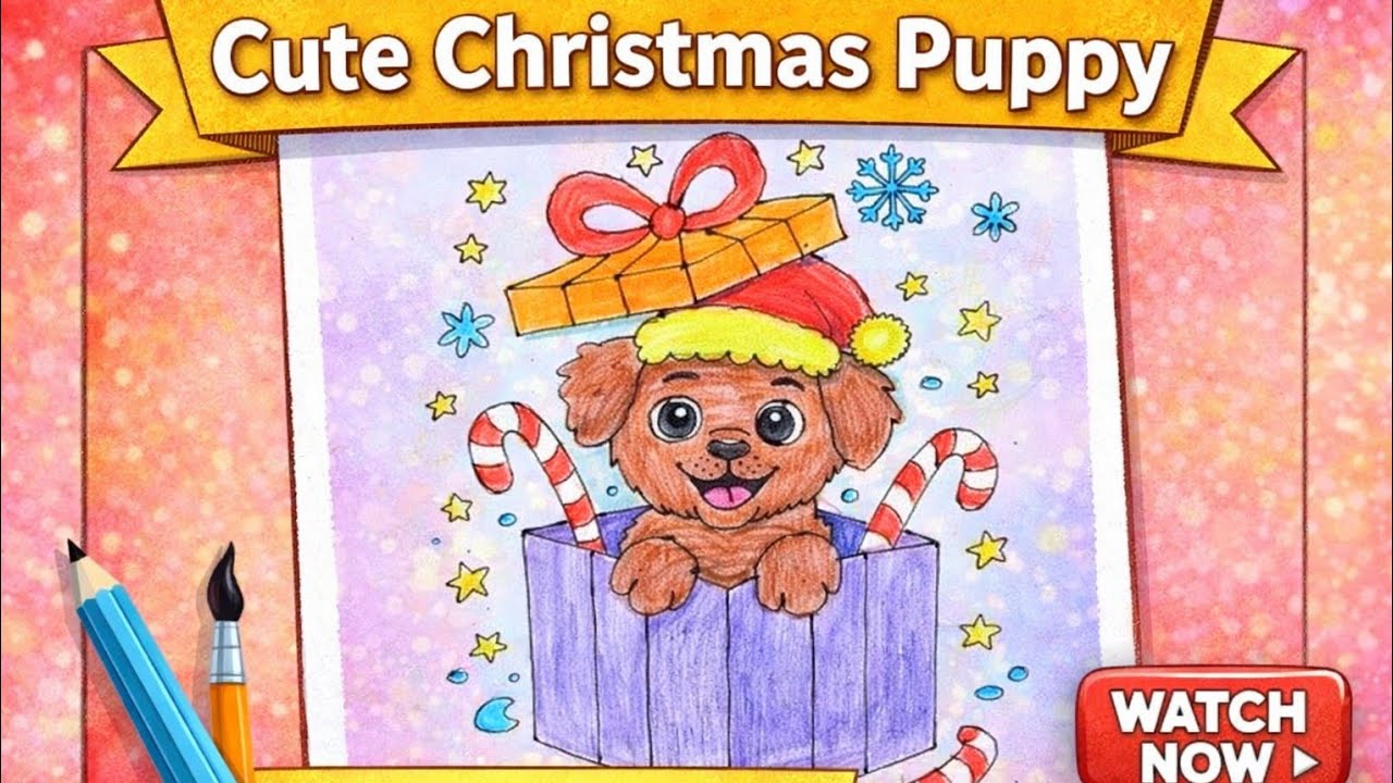 Cute Christmas Puppy Drawing | Easy Christmas Drawing for Kids | Step by Step