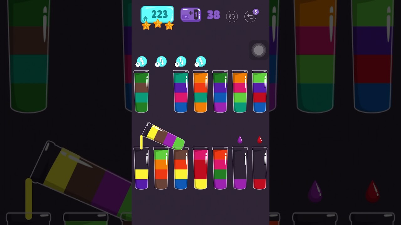 Cups - water sort puzzle | level 223 | ⭐️⭐️⭐️