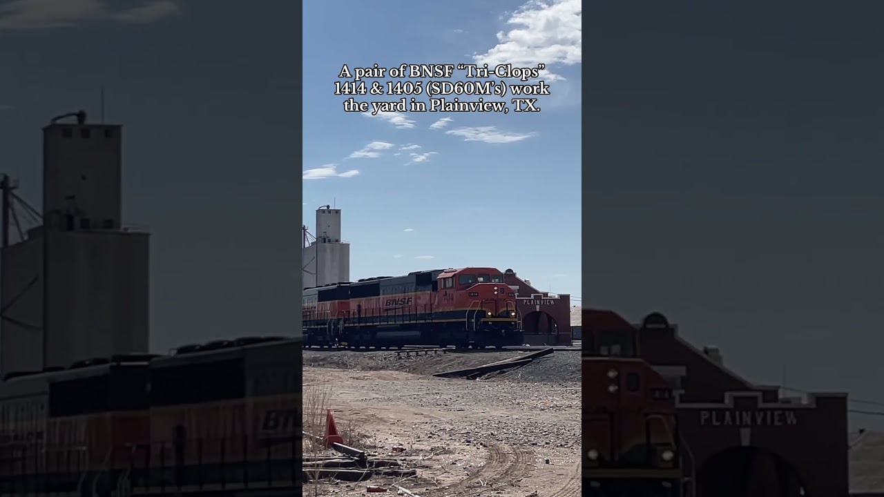 A pair of BNSF &ldquo;Tri-Clops&rdquo; 1414 & 1405 (SD60M&rsquo;s) work the yard in Plainview, TX.
