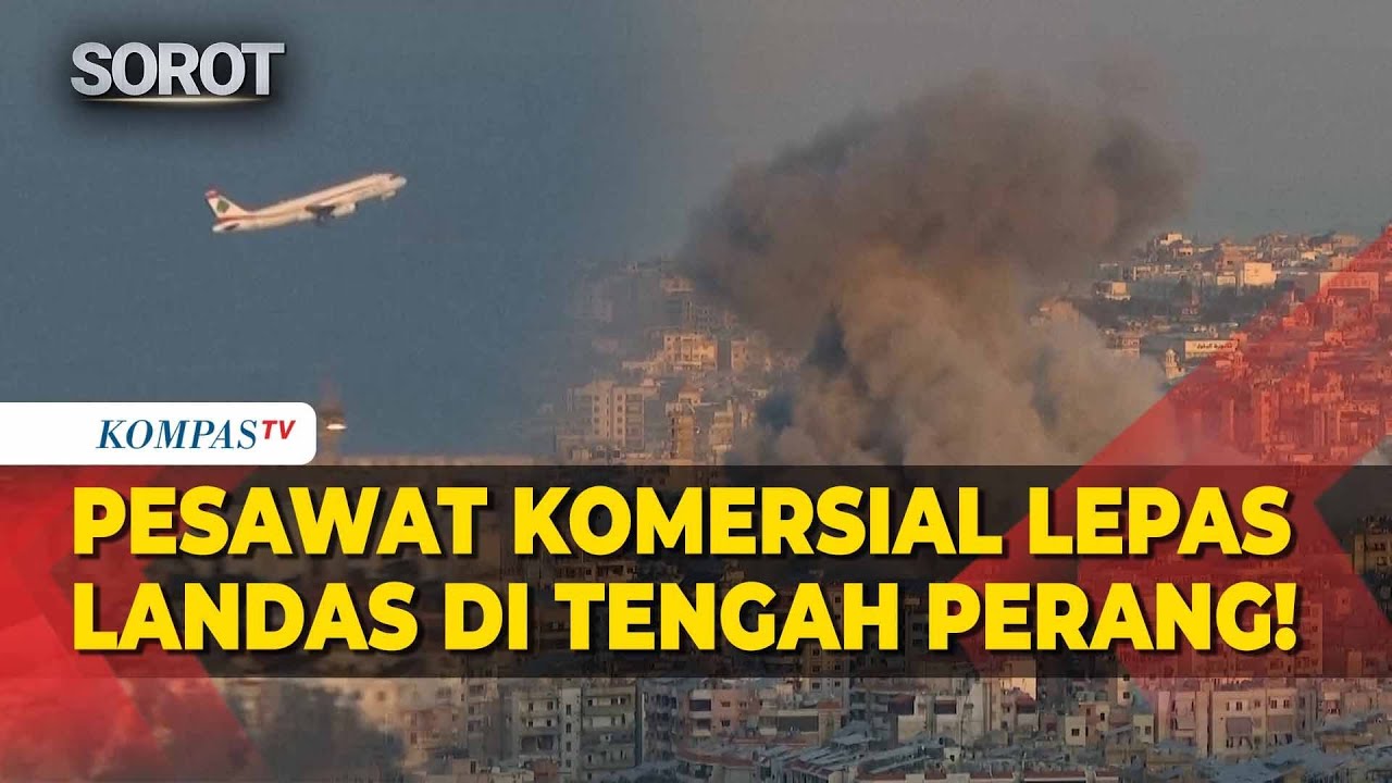 Pesawat Komersial Melintas di Tengah Kepulan Asap & Ledakan Rudal Israel ke Lebanon