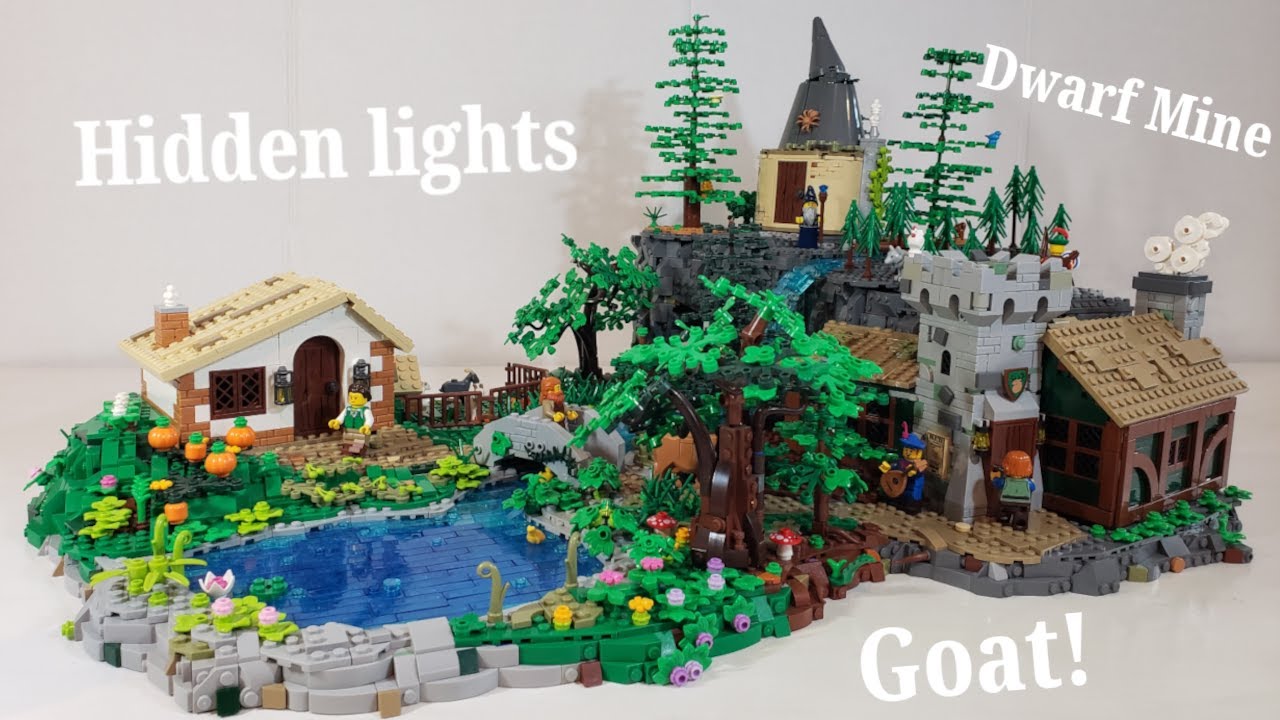 Lego Medieval Diorama with Dwarf Mine and Lights!