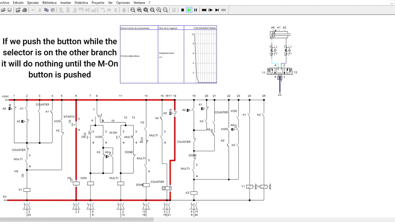 INDUSTRIAL AUTOMATION -Intermediate Stops-FluidSIM - Electropneumatic circuit-Double Acting Cylinder