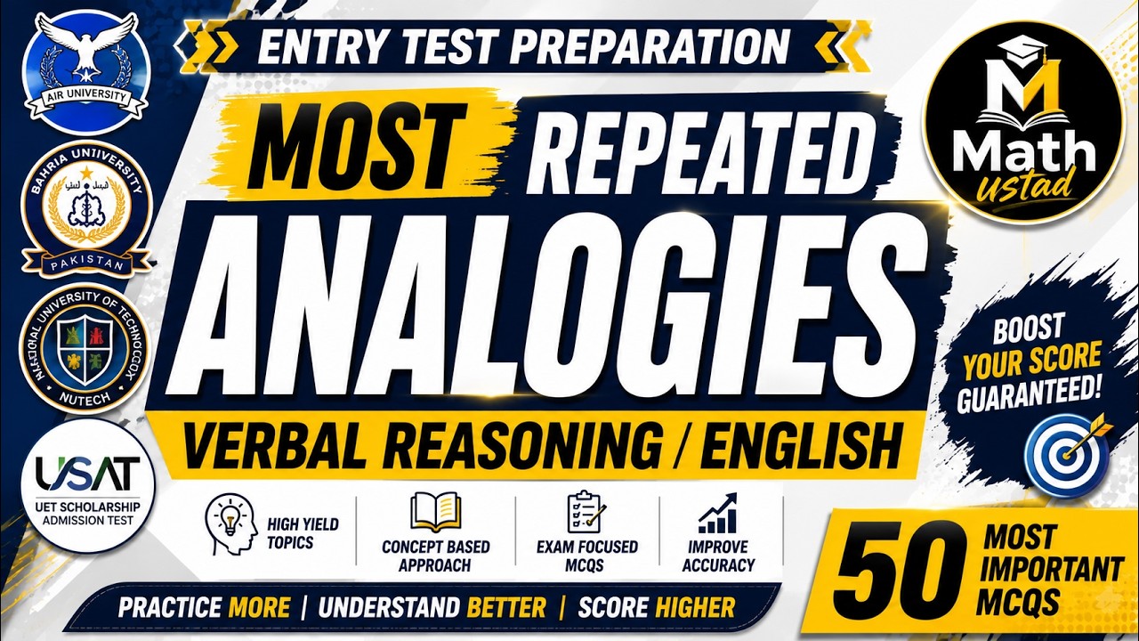 50 Most Repeated Analogies MCQs | Verbal Reasoning & English Entry Test Preparation 2026