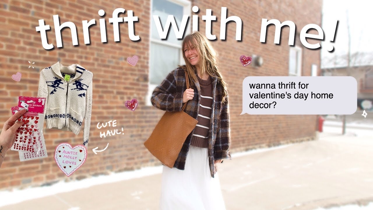thrifting for valentine’s day 💌 home decor, clothes + junk journal finds (for only $14?!)