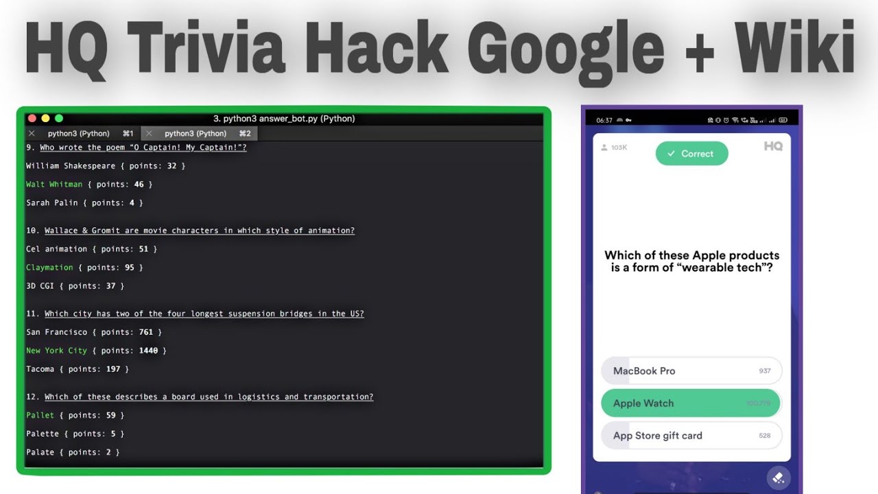 HQ Trivia Hack Googling and Wikipidia Search Engine