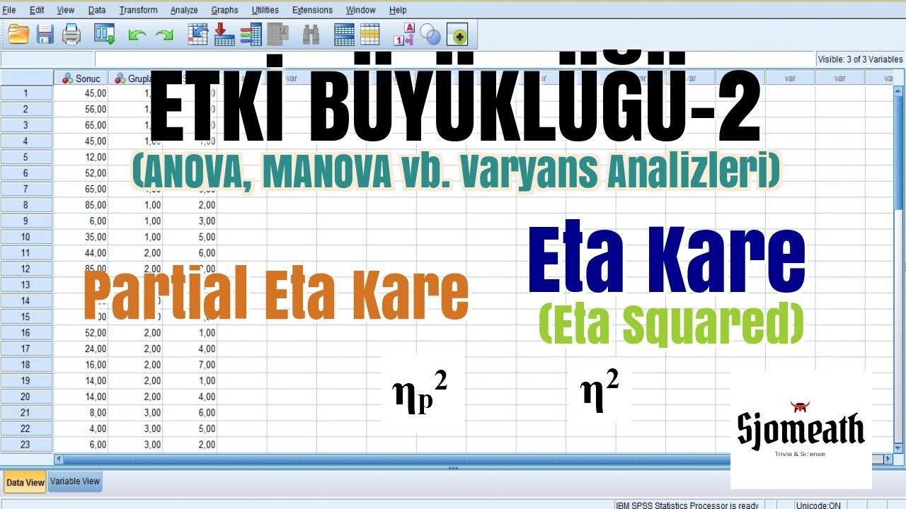 Etki Büyüklüğü Hesaplama 2 (Eta Kare; Partial Eta Squared) (ANOVA ve MANOVA testleri) SPSS