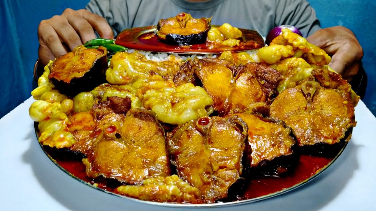 So Much Oily Fat With Fish 😳 Eating Huge Mutton Fat & Fish Curry Rice Mukbang, Bengali Food 1