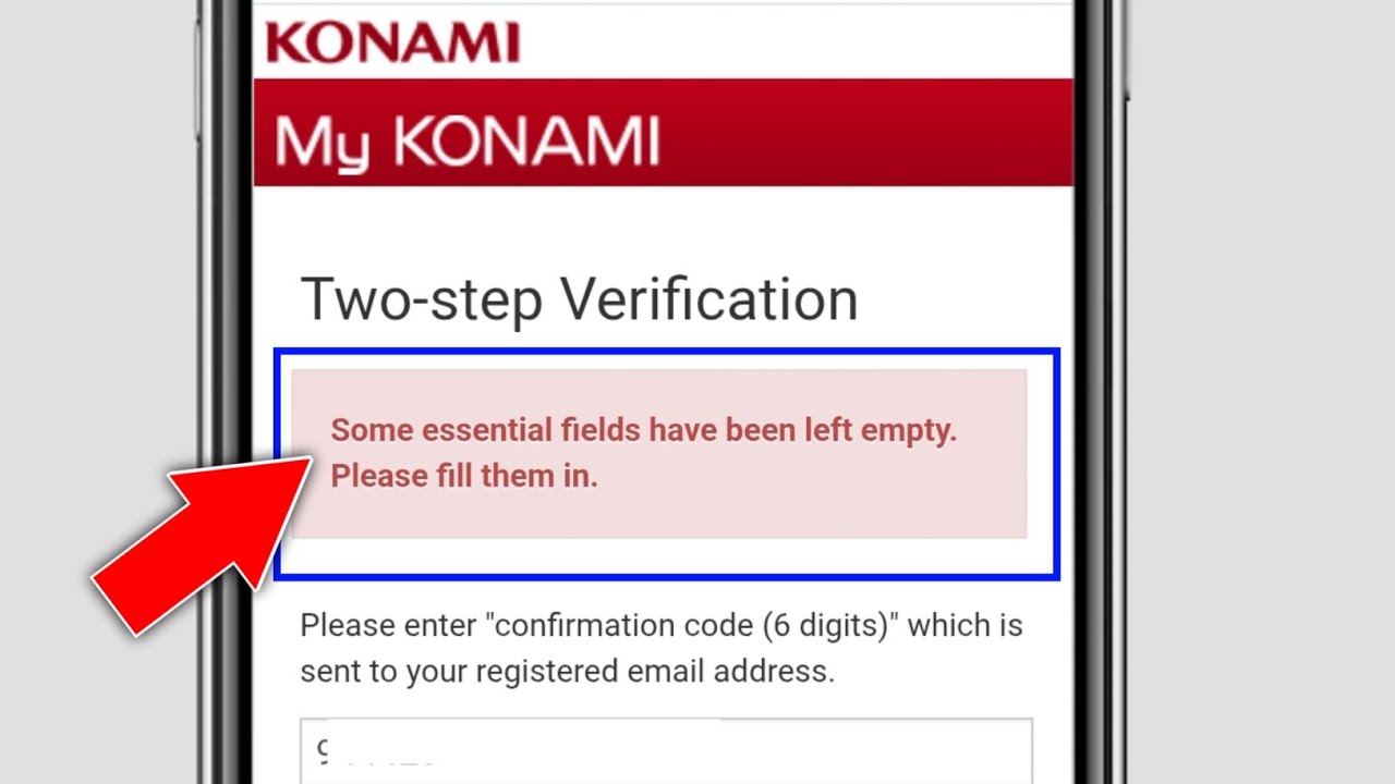 Some essential fields have been left empty Please fill them in in Konami ID eFootball 2026