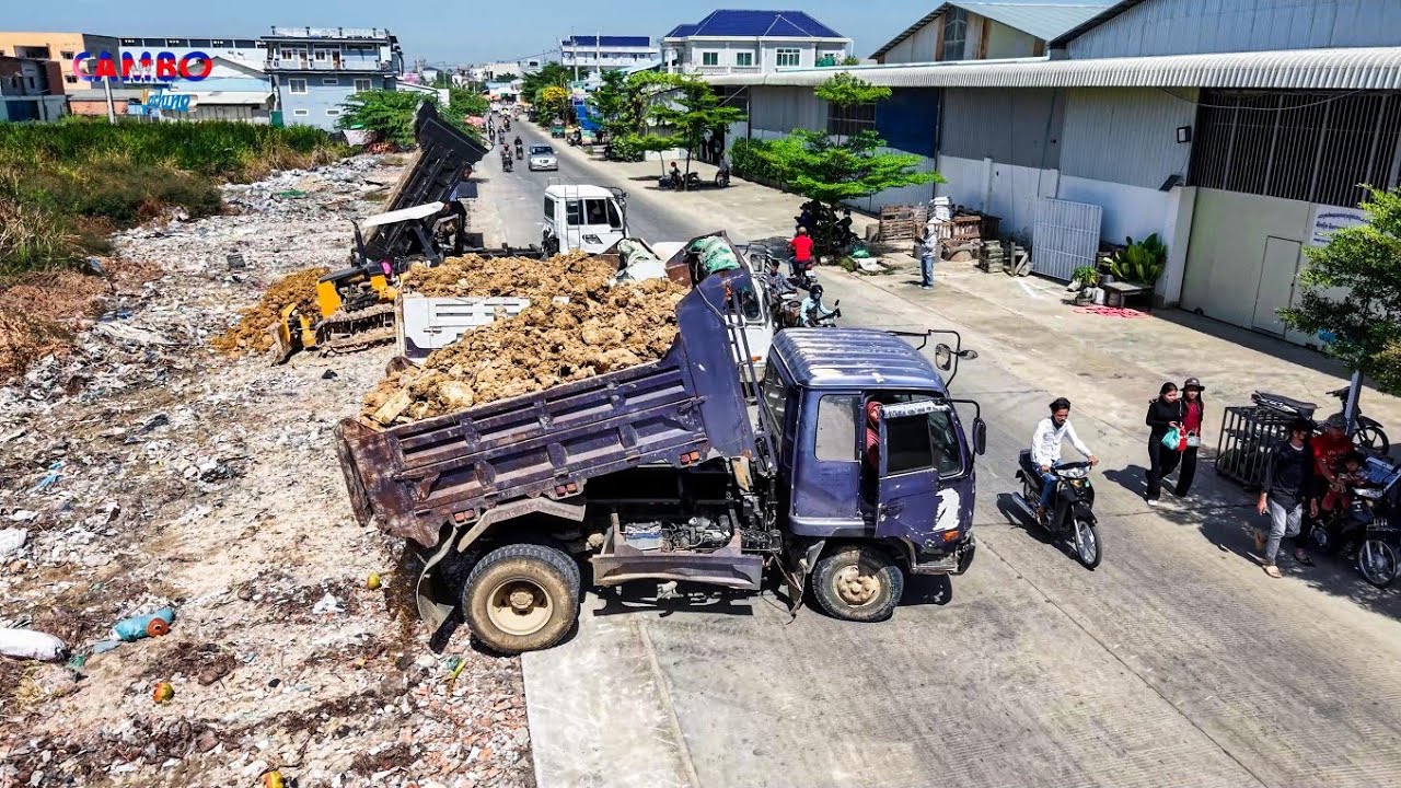 NICELY! FIRST START Project LANDFILL BY Excellent Skilll Driver DOZER KOMATSU D31P &5Ton Dump Trucks