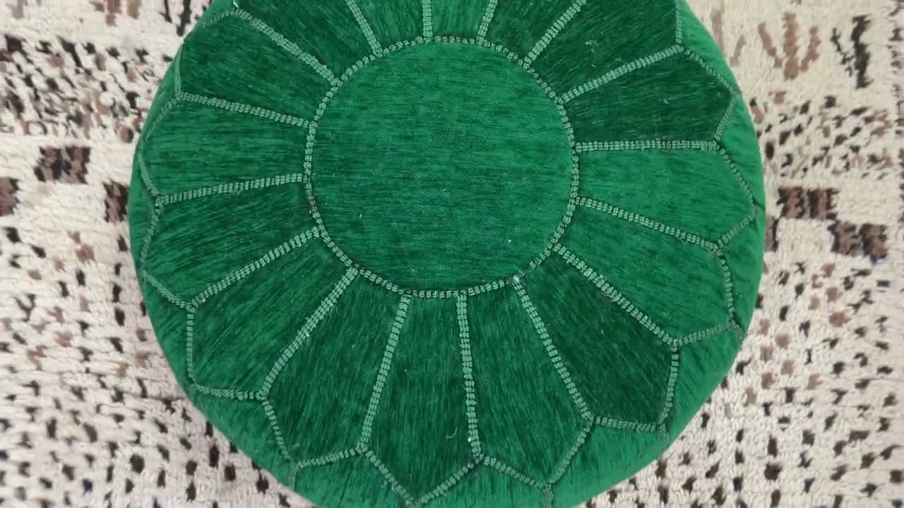 Kechart - Green Moroccan pouf, handmade floor ottoman, traditional footstool, Moroccan pouf cover