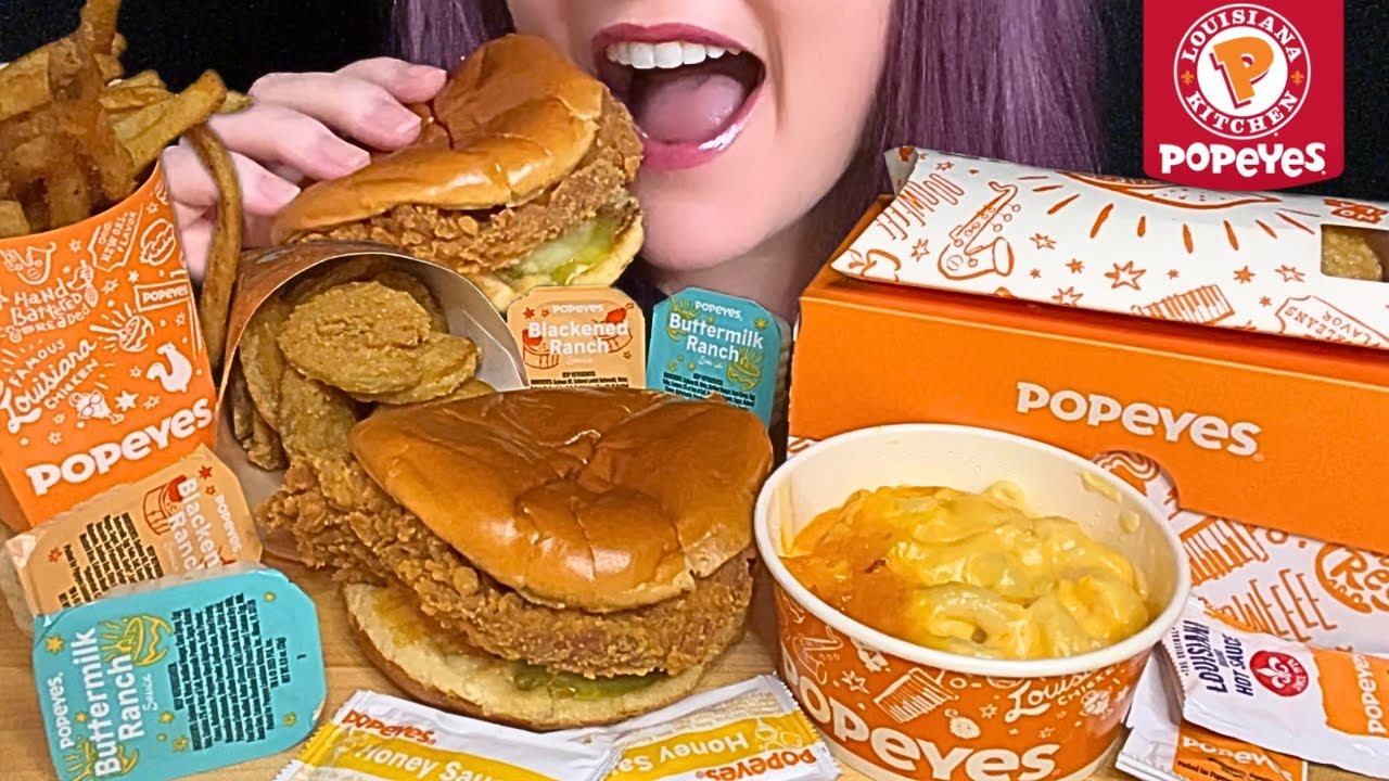 ASMR POPEYES MUKBANG (NO TALKING) *MY FIRST TIME TRYING POPEYES*