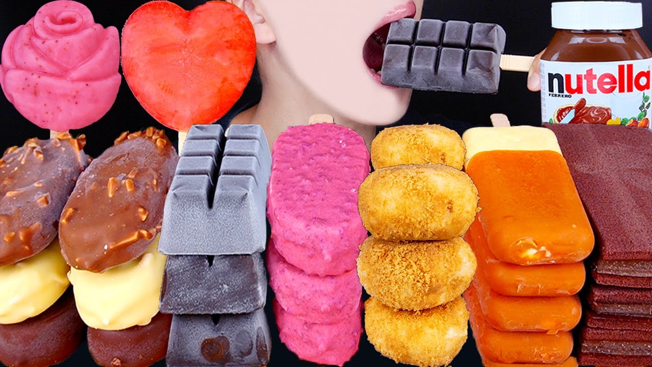 ASMR LOTUS MAGNUM CHOCOLATE ICE CREAM NUTELLA DESSERT MUKBANG 초콜릿 먹방チョコレートア イスクリーム 咀嚼音 EATING SOUNDS