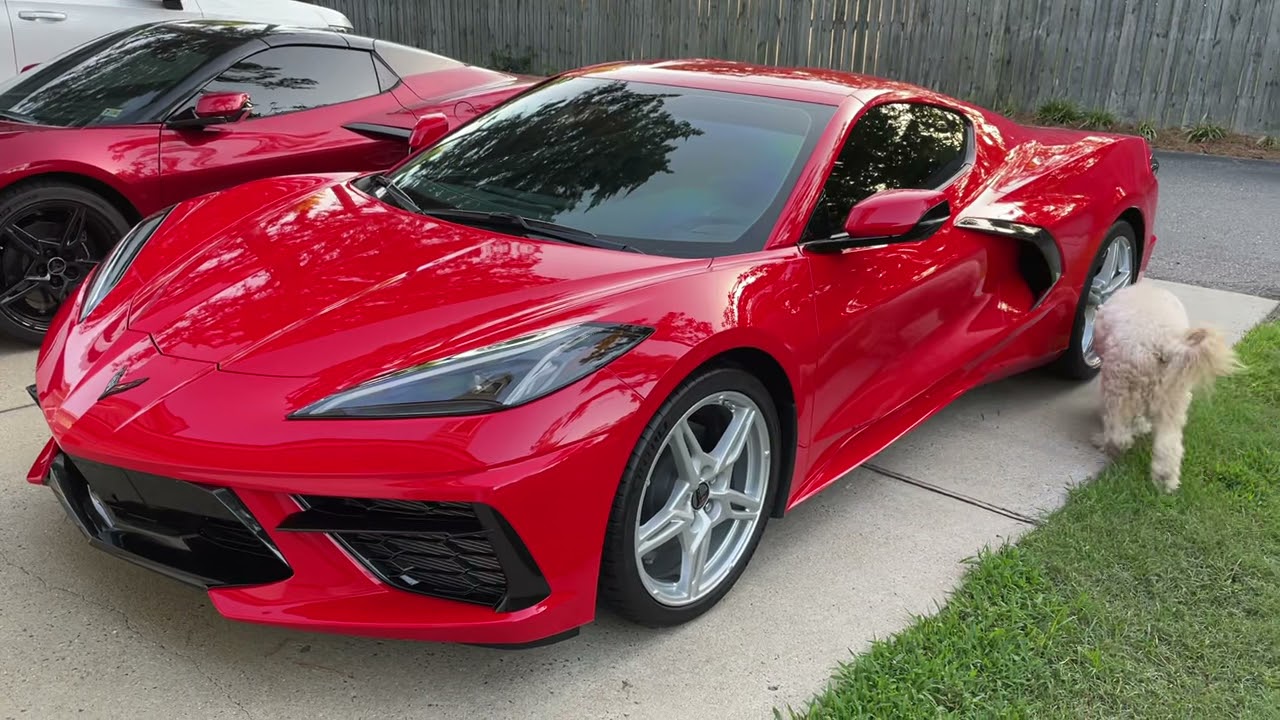 C8 Torch Red Corvette beside Red Mist newly emerged after PPF, Ceramic Coating & Window Tint