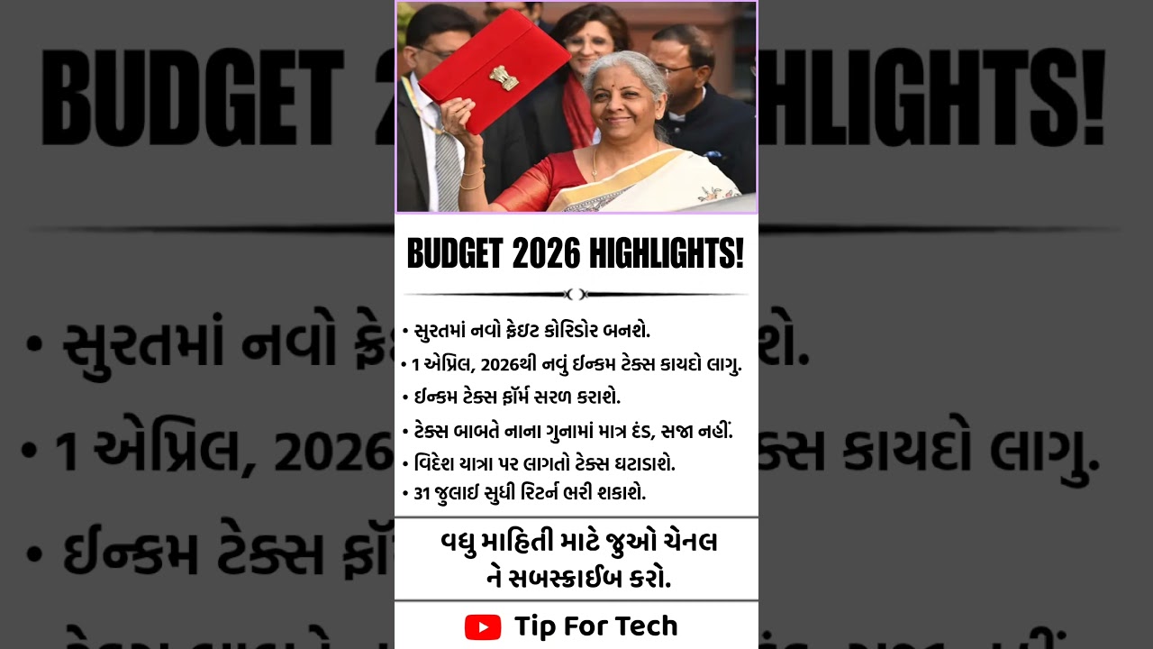 BUDGET HIGHLIGHTS 2026 || બજેટ 2026 હાઇલાઇટ્સ #gudgets #gujarat