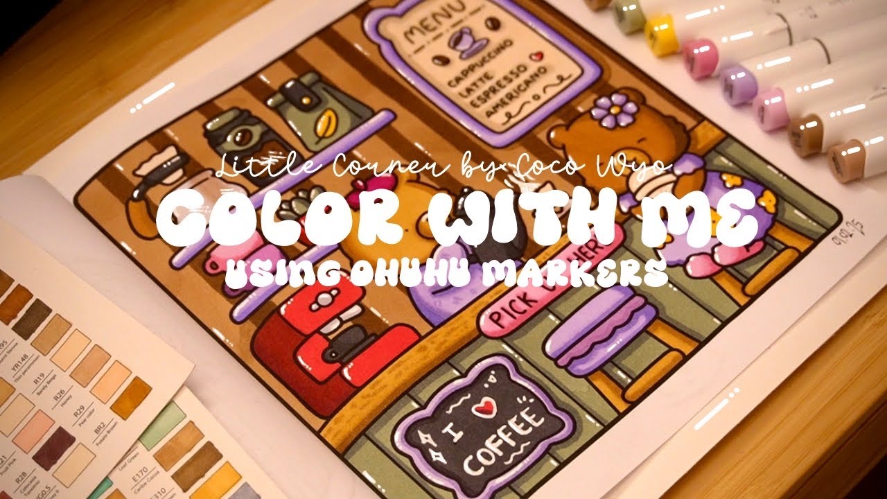 Color with me (ASMR) ☕💜 'Little Corner' by Coco Wyo using Ohuhu markers 🌱✏️ #adultcoloring #asmr