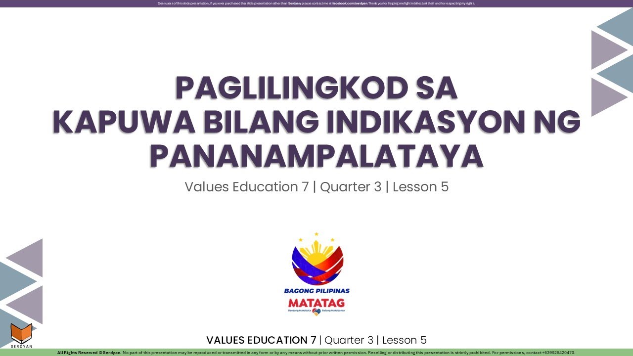 Values Education 7 - Q3 - Lesson 5 - Paglilingkod sa Kapuwa Bilang Indikasyon ng Pananampalataya