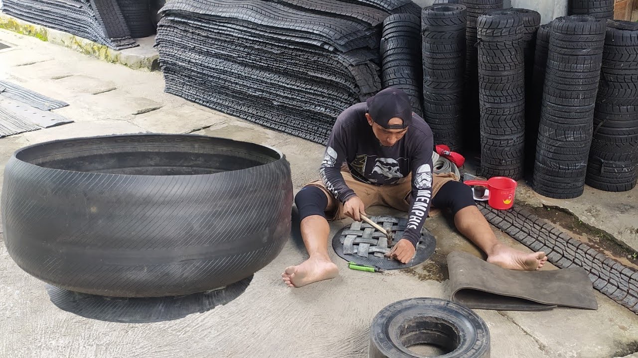 membuat Bokor / tempat sampah dari ban bekas #creative #diy #tire