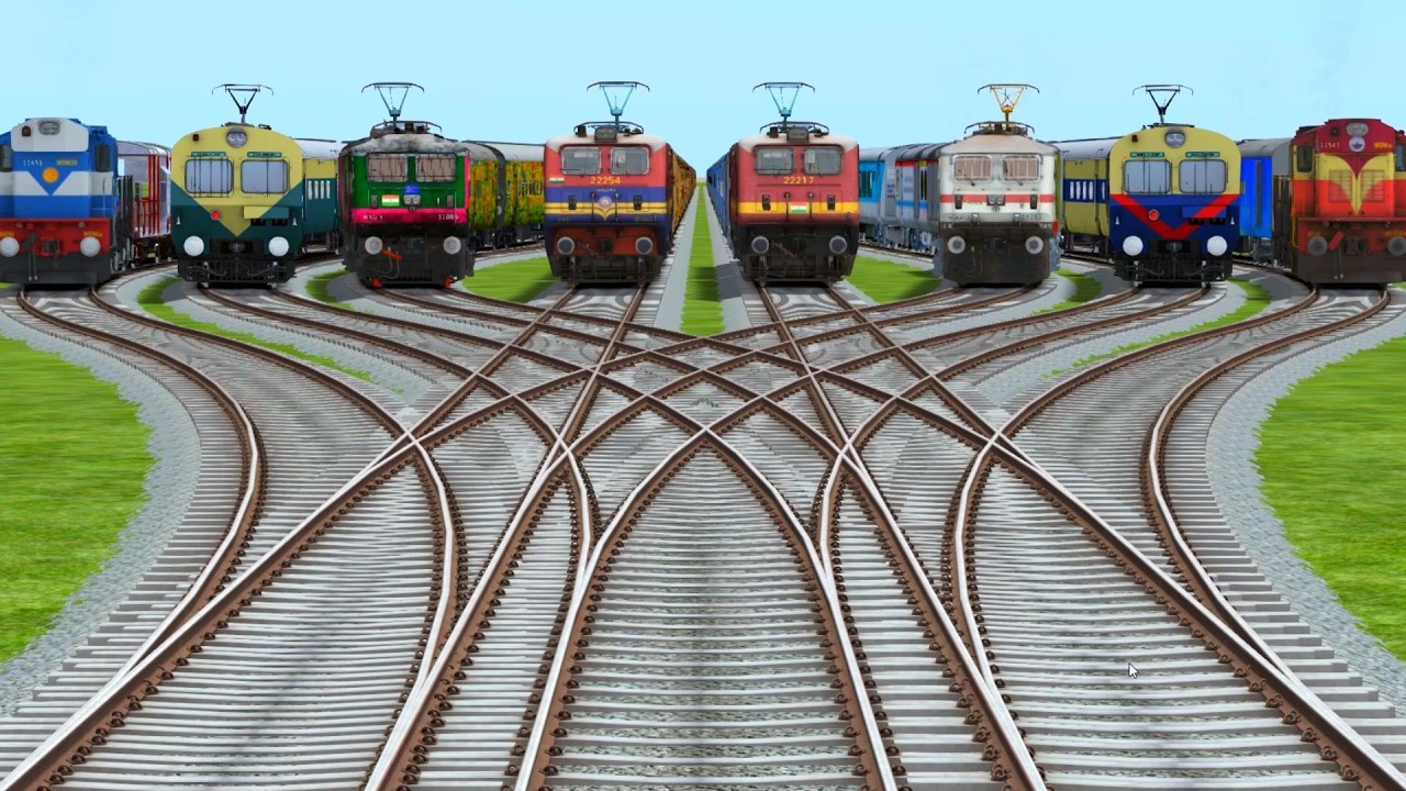 8️⃣Express Trains Crossing At 〽️Realistic Bumpy Railroad Track- indian train simulator- laying track