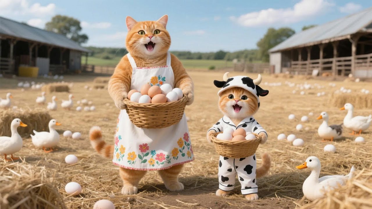Ginger with Mama Cat Pick Eggs at the Farm to Take to the Market to Sell 🥚🐱🐾 | Funny Cat Videos