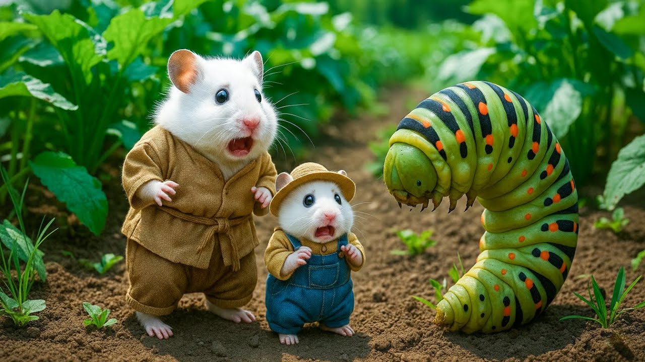 Mama Hamster Trims Fur on the Farm and Makes Tiger Hat For Baby Hamster At Home