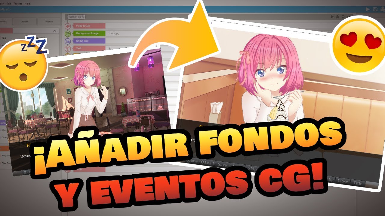 A&ntilde;adir fondos y eventos | Tutorial b&aacute;sico de TyranoBuilder v2.0 en espa&ntilde;ol