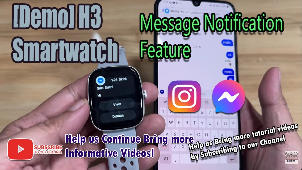 [Demo] H3 Smartwatch-Message Notifications, Messenger and Instagram 