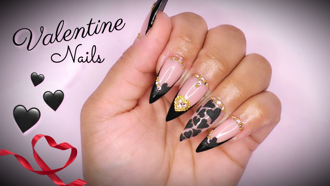 🖤 Valentines Day Nails ❤︎ Black And Gold Nail Design Tutorial