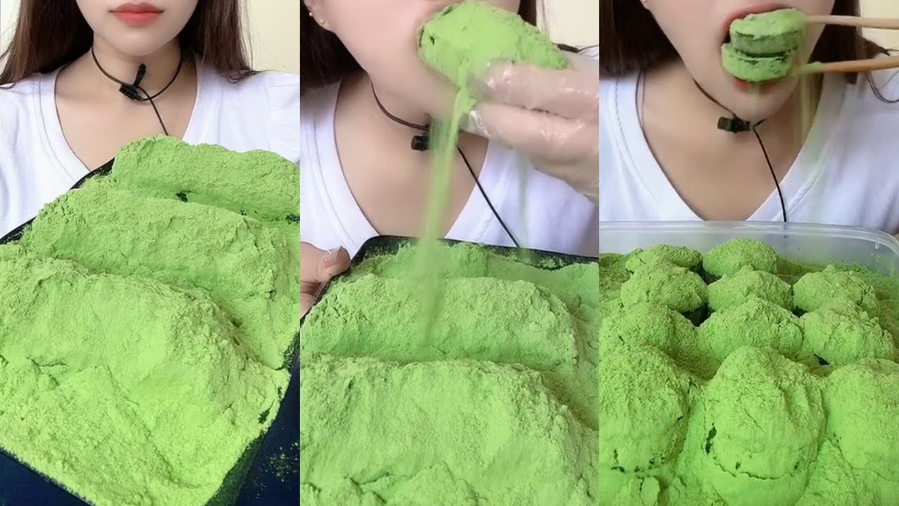 ASMR 얼음먹방 GREEN MATCHA POWDER ICE EATING SOUND 💚🍵 FOAM ICE CRUNCH 녹차 | Матча | 抹茶 | ماتشا