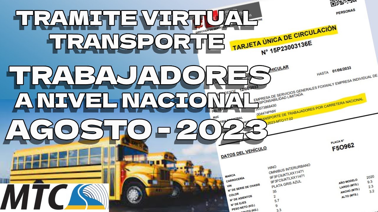 Autorización para TRANSPORTE DE TRABAJADORES a nivel nacional DSTT-29 MTC - 2023