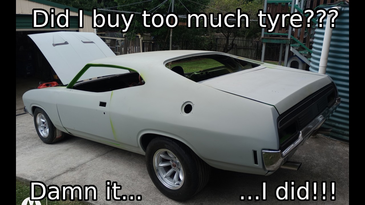 XB Found Ford Falcon 351 Hardtop project: What tyres? NS-2R Semislicks of course! Do they fit? Nope!