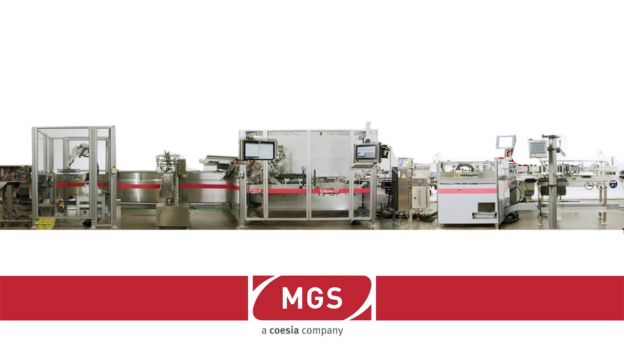 MGS Eclipse CT with Specialized Infeed for Pharmaceutical Pouch Cartoning with Serialization