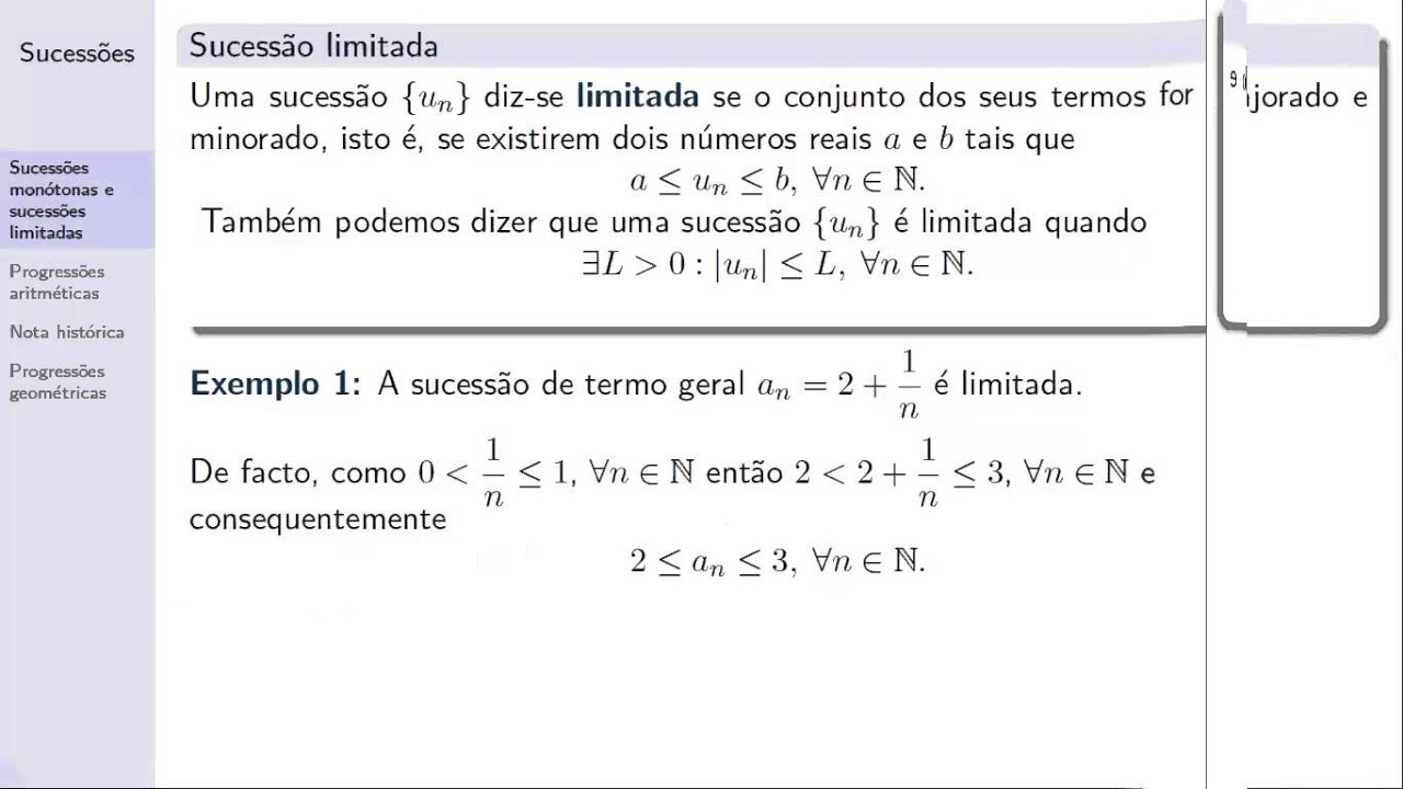 Matemática 11 - Sucessões - Aula 3: Sucessões limitadas