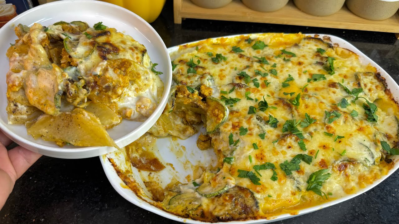 غراتان بطاطا والجريوات بصلصة الجبن😍بلا تعب ولا جهد فقط في 20 دقيقة مفرمج ومشخشخ يقطر بالبنة😋